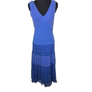 Cristina V, Purple Maxi Crocheted V neck Beach Bohemian, Boho Summer Dress Sz. S